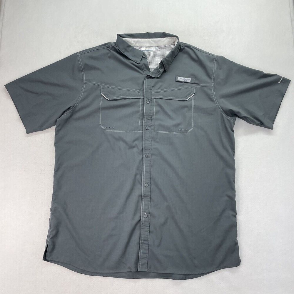 Columbia PFG Omni-Shade Mens Size 2XT Short Sleeve Vented Shirt Gray Fishing EUC